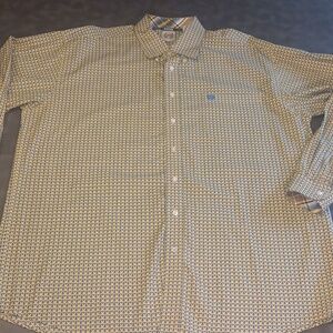 Cinch Men's Geometric Print Button Down Long Sleeve Shirt In Yellow And Blue